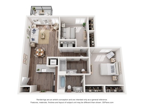 Floor plan for 2 beds, 2 baths, 1124 sqft